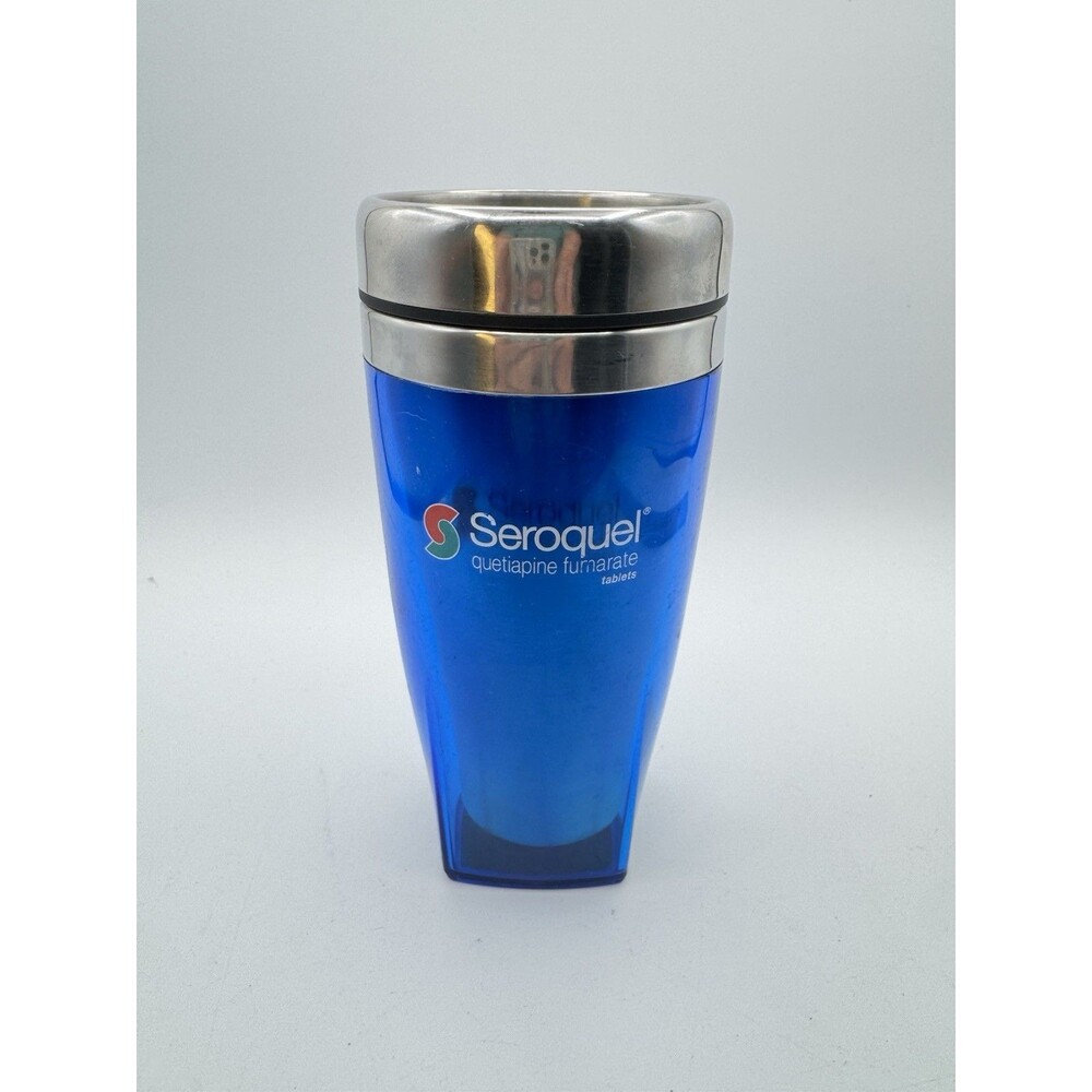 Seroquel Drug Rep Tumbler Blue Travel Mug Pharma Advertising 16oz